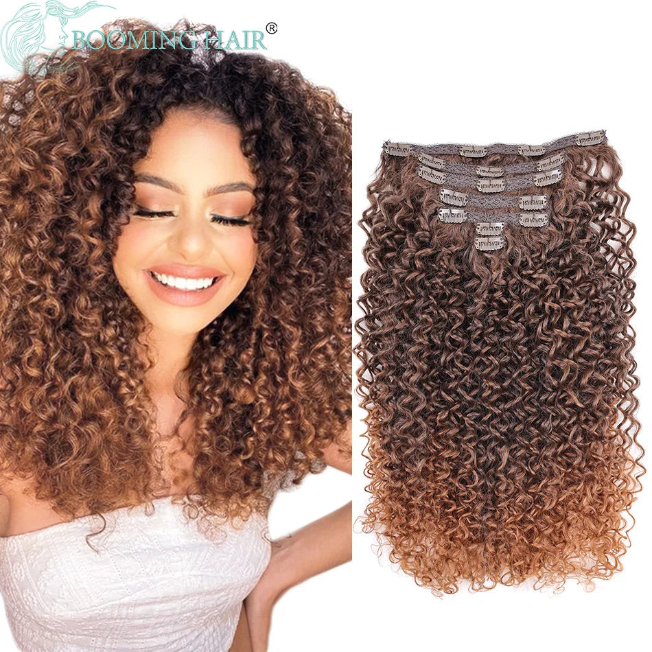 Synthetic Clip in Hair Extension Full Head Long 26”140G Afro Kinky Curly Fake Hair Pieces Clip-On Blacke Brown Hairpin for Women