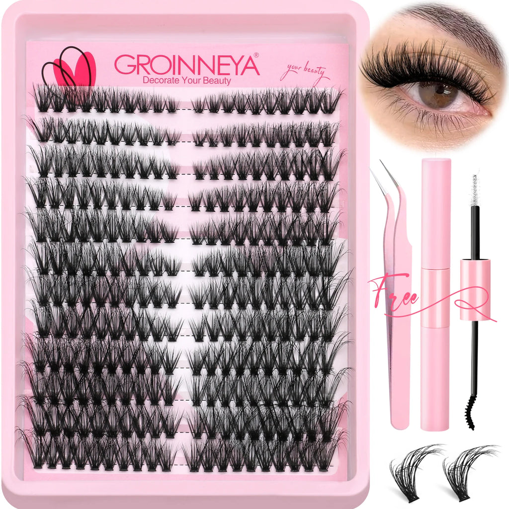 Lashes Clusters Kit Cat Eye Lashes Individual Eyelashes with ​​Lash Bond & Seal Full Set Lashes Extension Makeup Tools