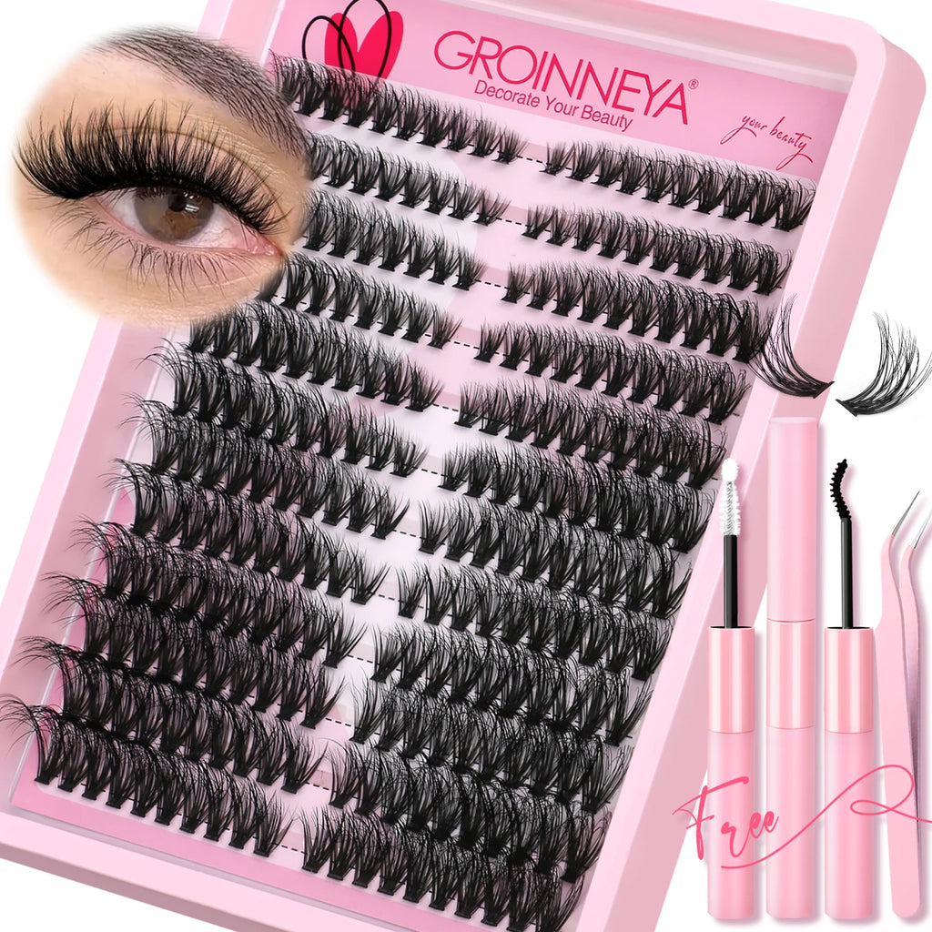Lashes Clusters Kit Cat Eye Lashes Individual Eyelashes with ​​Lash Bond & Seal Full Set Lashes Extension Makeup Tools