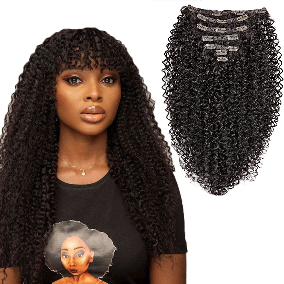 Synthetic Clip in Hair Extension Full Head Long 26”140G Afro Kinky Curly Fake Hair Pieces Clip-On Blacke Brown Hairpin for Women