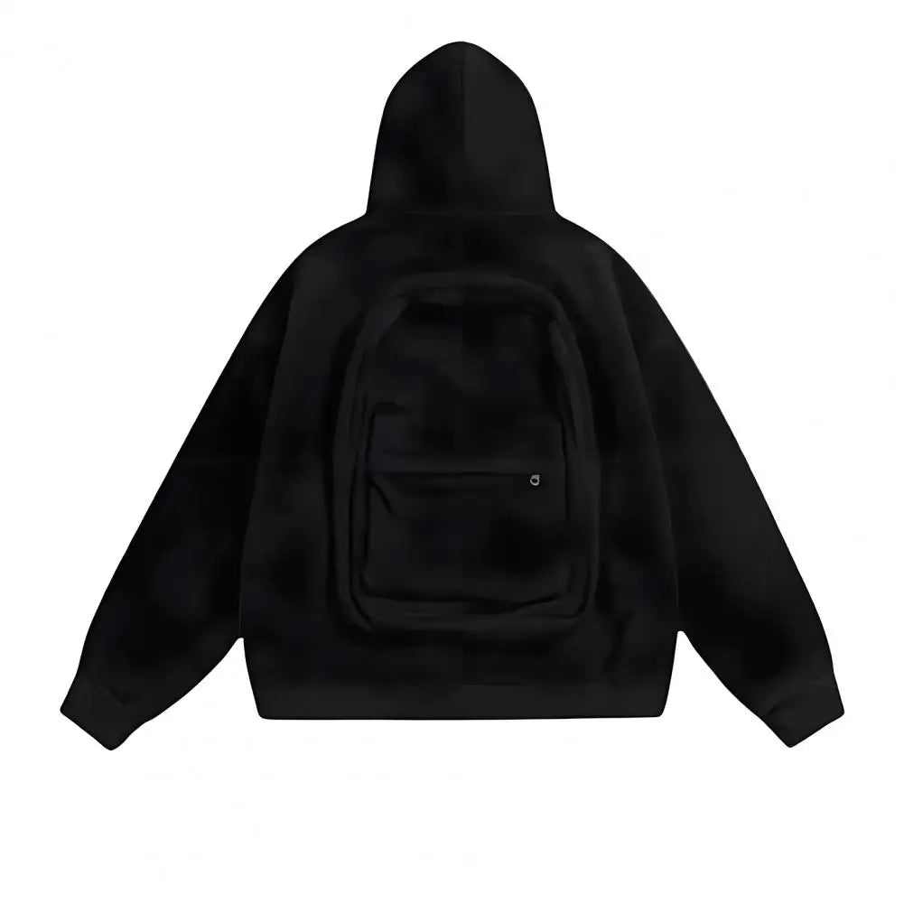 Men Women Travel Hooded Sweatshirt with Backpack Creative Zipper Cardigan Casual Unisex Lightweight Backpack Hoodie