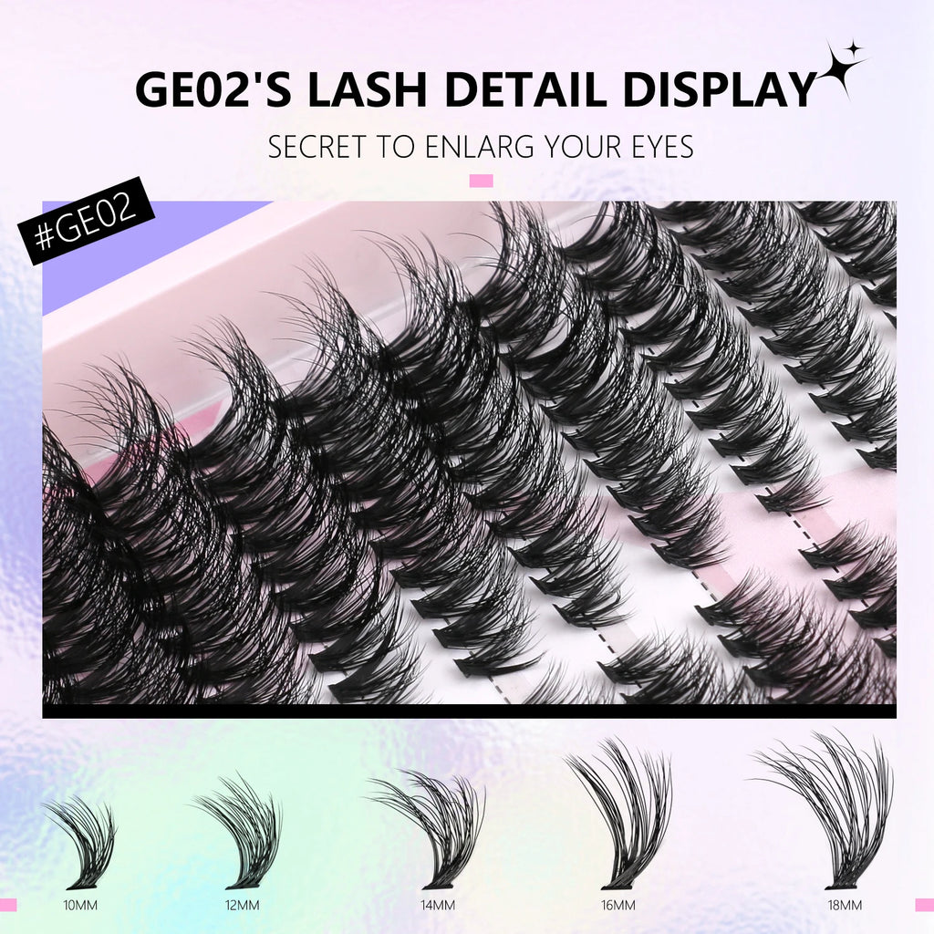 Lashes Clusters Kit Cat Eye Lashes Individual Eyelashes with ​​Lash Bond & Seal Full Set Lashes Extension Makeup Tools