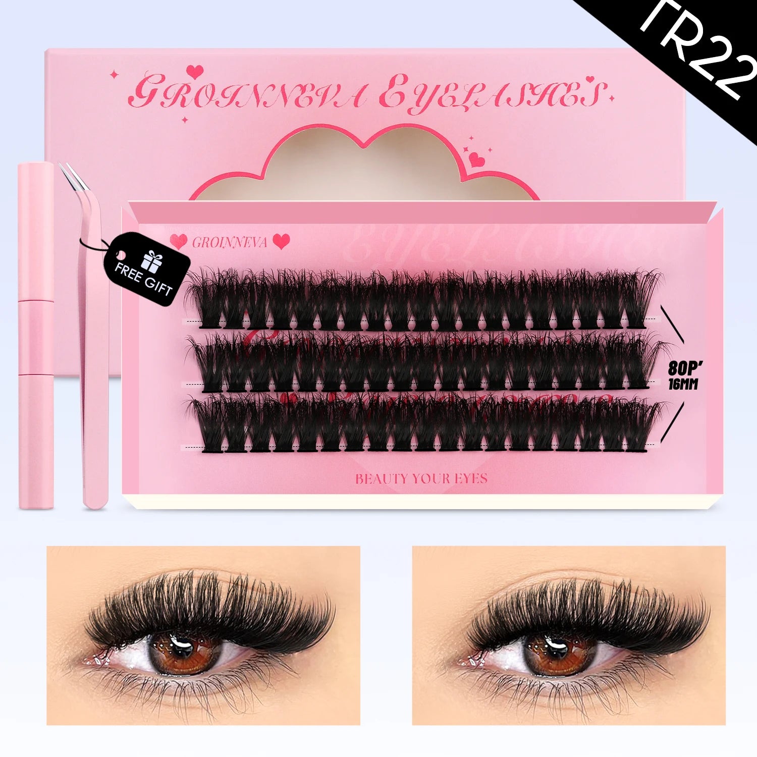 Lashes Clusters Kit Cat Eye Lashes Individual Eyelashes with ​​Lash Bond & Seal Full Set Lashes Extension Makeup Tools