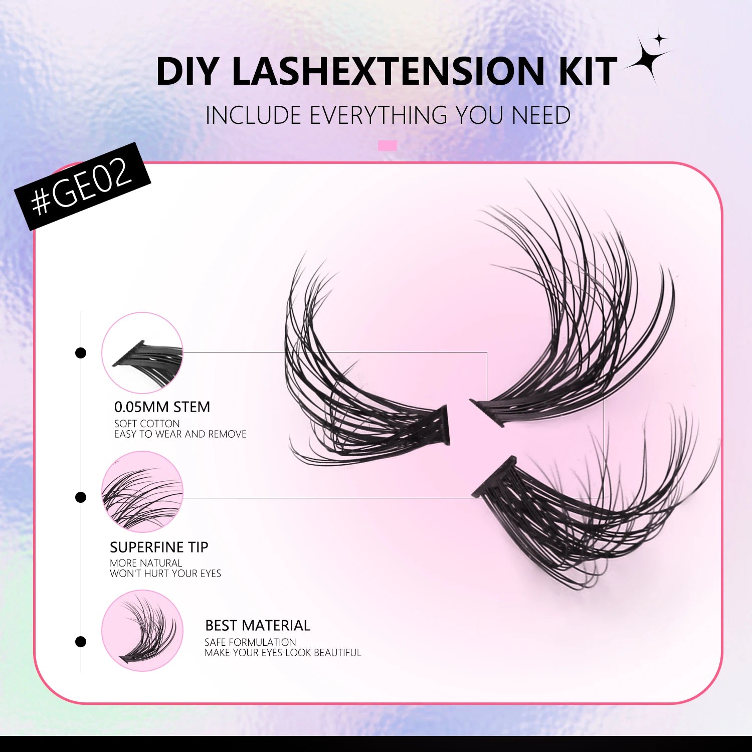 Lashes Clusters Kit Cat Eye Lashes Individual Eyelashes with ​​Lash Bond & Seal Full Set Lashes Extension Makeup Tools