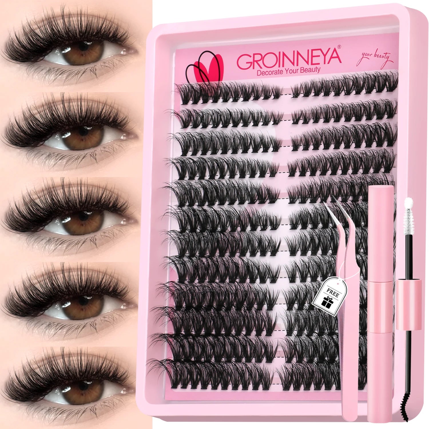 Lashes Clusters Kit Cat Eye Lashes Individual Eyelashes with ​​Lash Bond & Seal Full Set Lashes Extension Makeup Tools