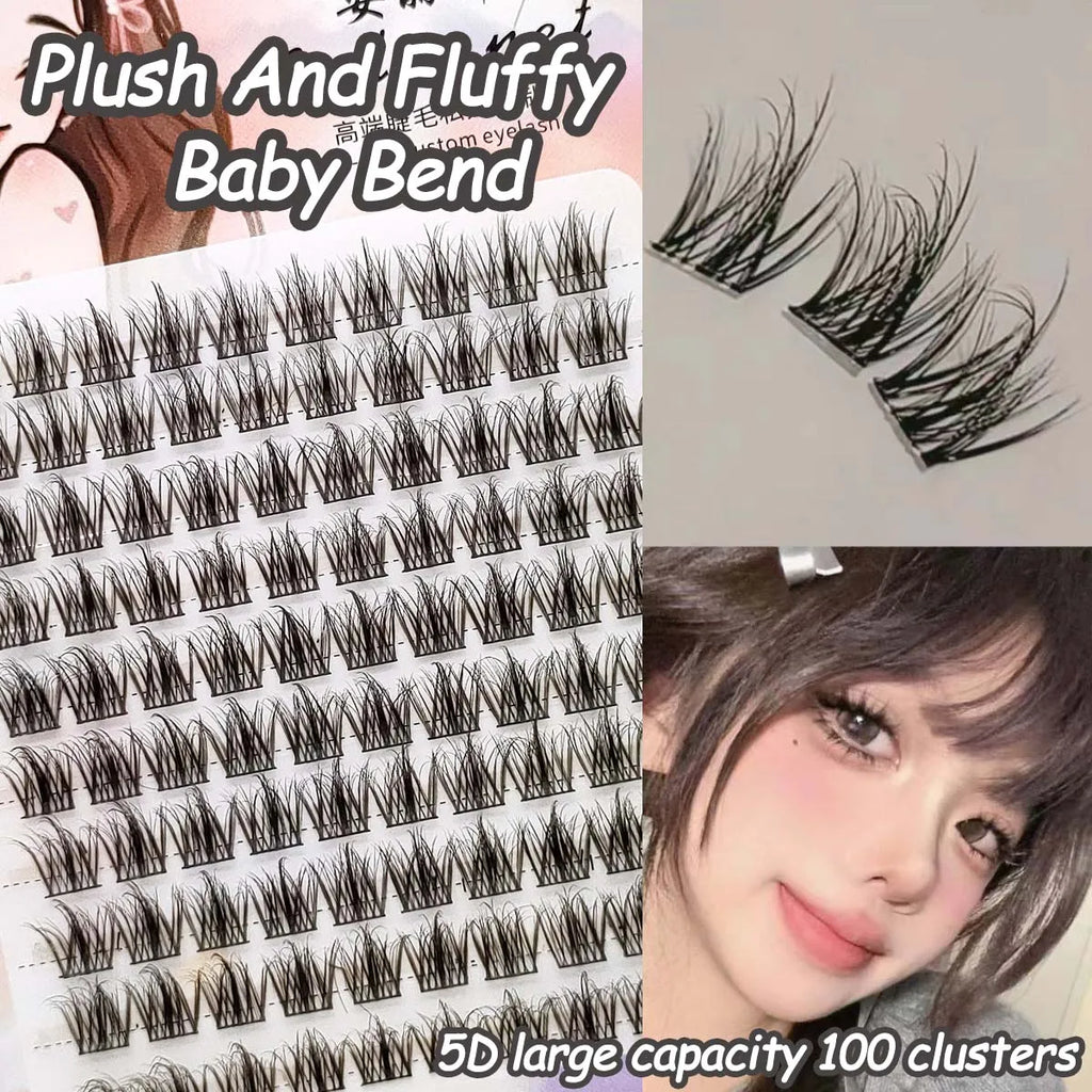 100 Clusters of DIY 5D Fluffy Eyelashes Makeup Eyelash Extension Natural Eyelash Bundle Personal Eyelash Grafting Tool