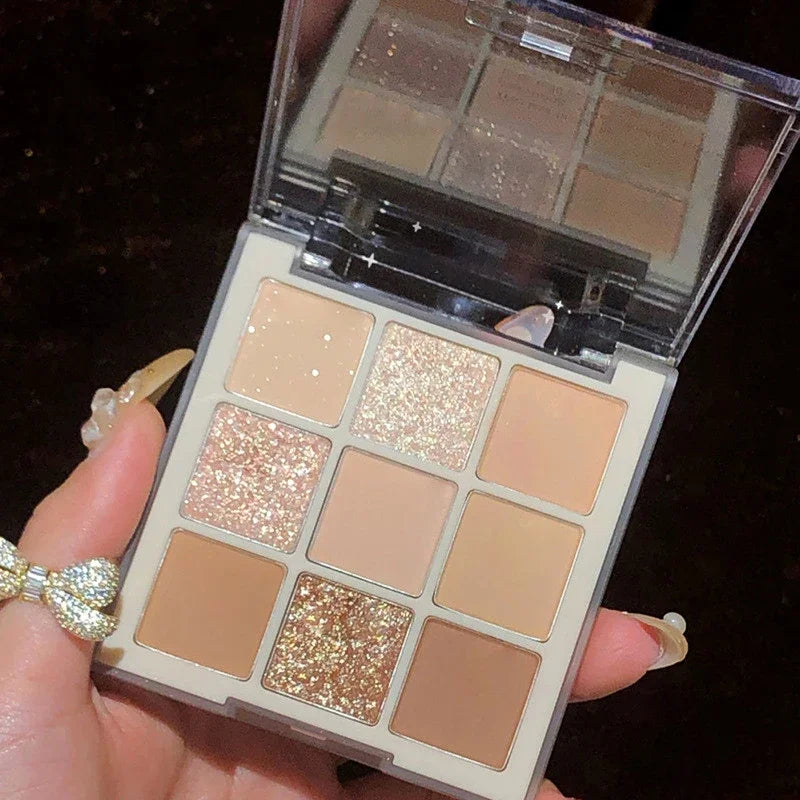 New 9 Colors Nude Shimmer Matte Eyeshadow Pallete Glitter Eyeshadow Long Lasting Waterproof Eye Pigments Shine Eyeshadow Makeup