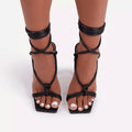 Women Sandals High Heels Summer Shoes Women Square Toe Roma Lace up Pumps Sandales Ladies Shoes High Heels Zapatos Mujer WSH3949