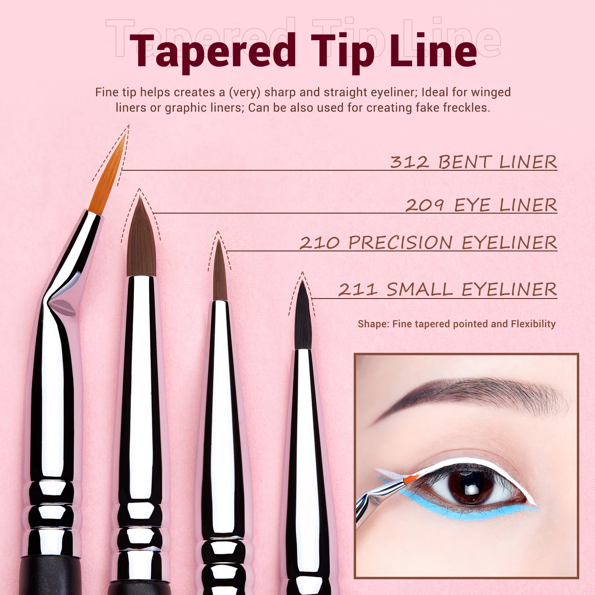 Eyeliner Brushes Set,11Pcs Eyeliner Brush Professional,Tapered Angled Flat Ultra Fine Precision Eyeliner Brush Set T324