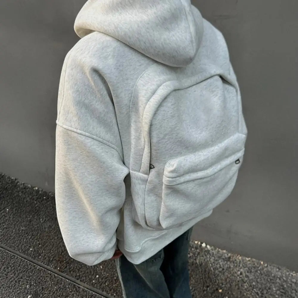 Men Women Travel Hooded Sweatshirt with Backpack Creative Zipper Cardigan Casual Unisex Lightweight Backpack Hoodie