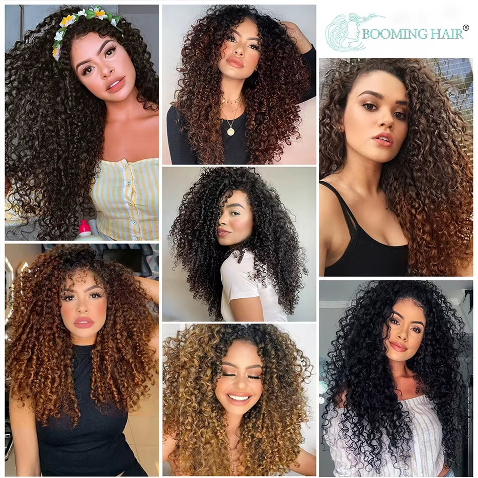 Synthetic Clip in Hair Extension Full Head Long 26”140G Afro Kinky Curly Fake Hair Pieces Clip-On Blacke Brown Hairpin for Women